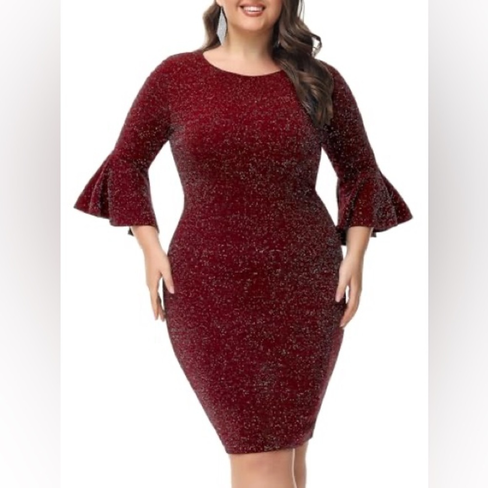 Plus Size Dress For Women Elegant Bell Sleeve Wedding Dresses 18 Plus Wine